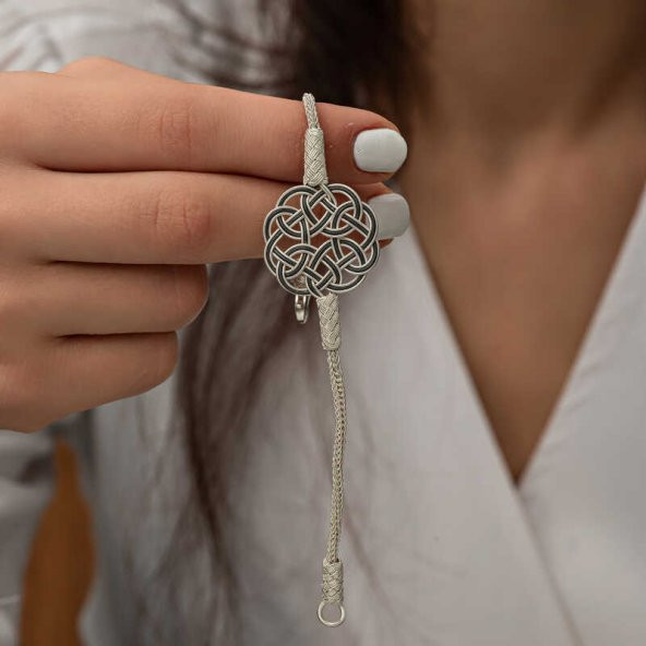 Gümüş Kazaziye Örgü Bileklik  SL5228 - Resim 6