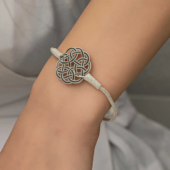 Gümüş Kazaziye Örgü Bileklik  SL5228 - Resim 9