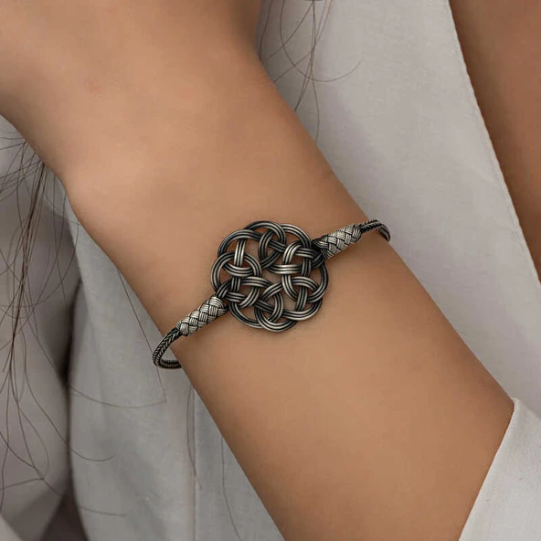 Gümüş Kazaziye Örgü Bileklik  SL5230 - Resim 11