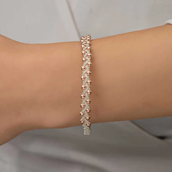 Gümüş Kazaziye Örgü Bileklik  SL5225 - Resim 9