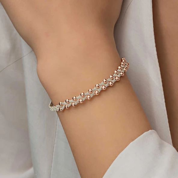 Gümüş Kazaziye Örgü Bileklik  SL5225 - Resim 12