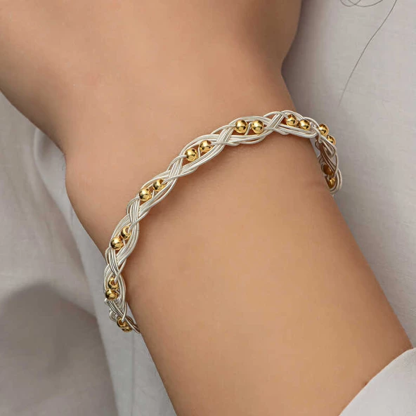 Gümüş Kazaziye Örgü Bileklik  SL5195 - Resim 11
