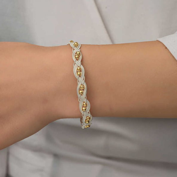 Gümüş Kazaziye Örgü Bileklik  SL5195 - Resim 2