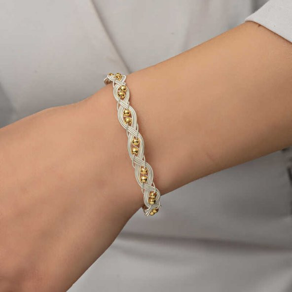 Gümüş Kazaziye Örgü Bileklik  SL5195 - Resim 3