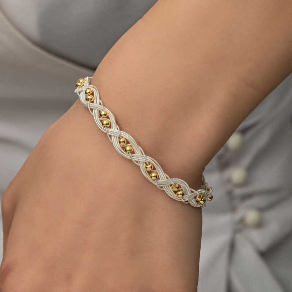 Gümüş Kazaziye Örgü Bileklik  SL5195 - Resim 5