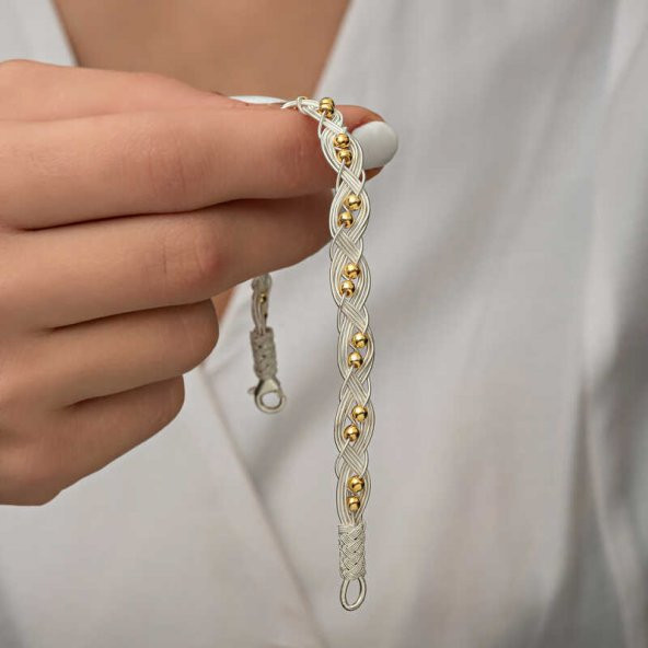 Gümüş Kazaziye Örgü Bileklik  SL5195 - Resim 7