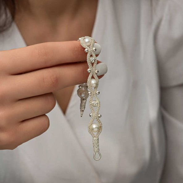 Gümüş İnci Kazaziye Örgü Bileklik SL5215 - Resim 7