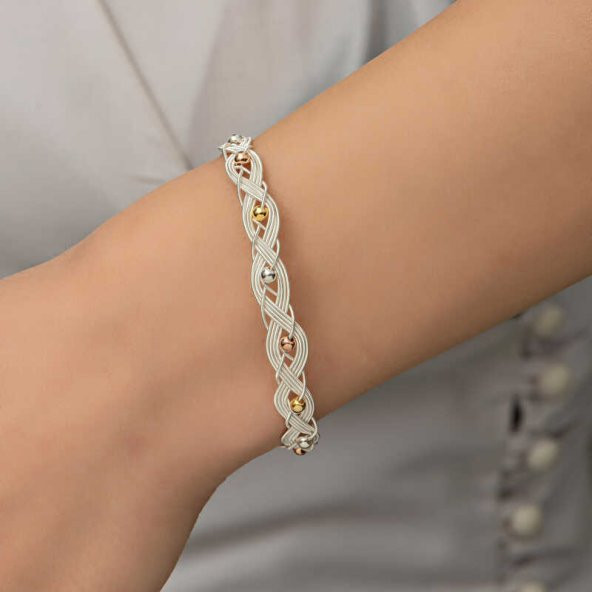 Gümüş Kazaziye Örgü Bileklik  SL5226 - Resim 3