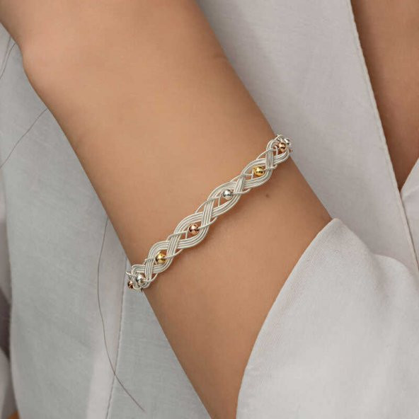 Gümüş Kazaziye Örgü Bileklik  SL5226 - Resim 4