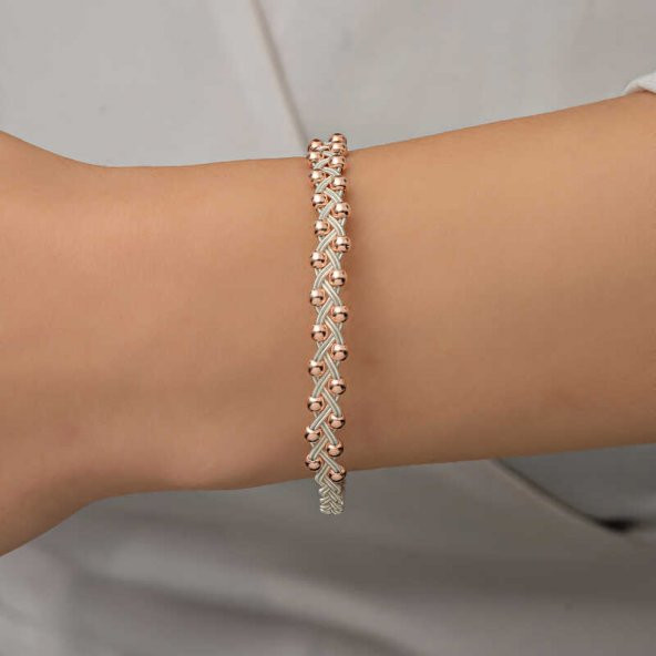 Gümüş Kazaziye Örgü Bileklik  SL5225 - Resim 2