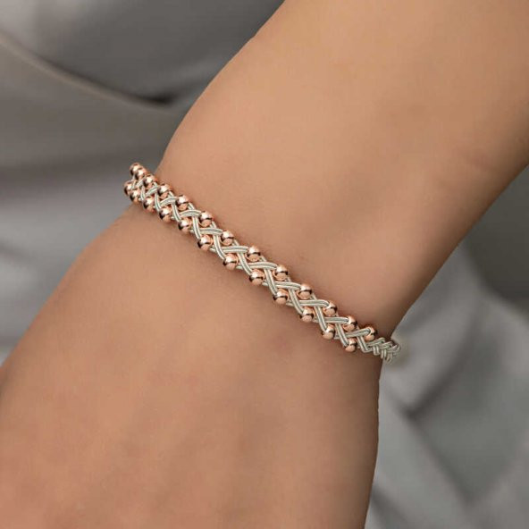 Gümüş Kazaziye Örgü Bileklik  SL5225 - Resim 4