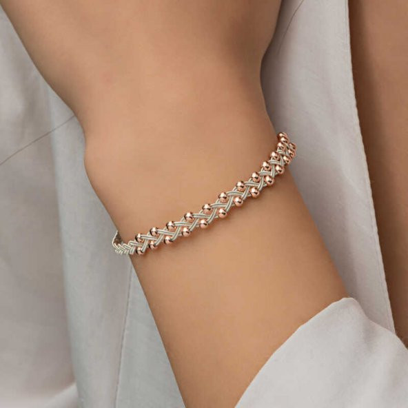 Gümüş Kazaziye Örgü Bileklik  SL5225 - Resim 5