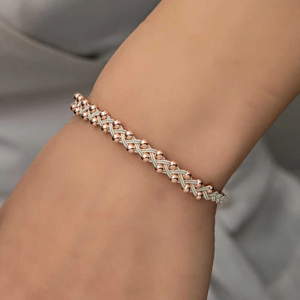 Gümüş Kazaziye Örgü Bileklik  SL5225 - Resim 11