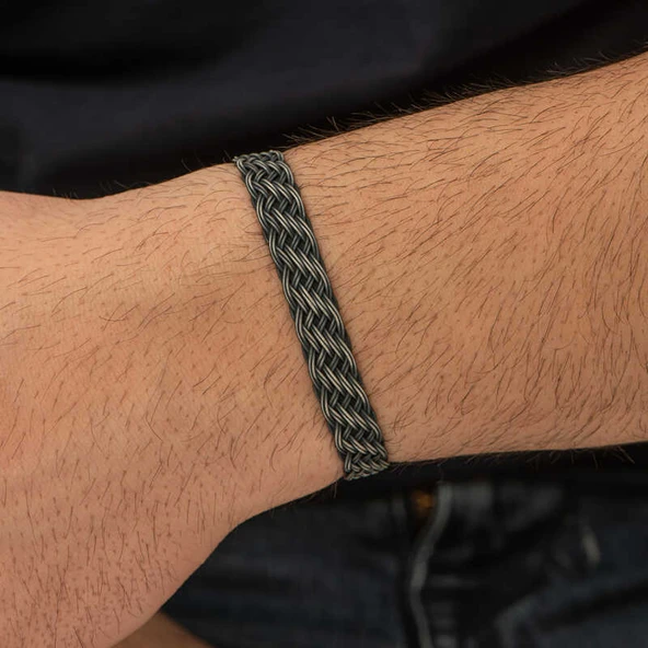 Gümüş Kazaziye Örgü Bileklik  SL5193 - Resim 9