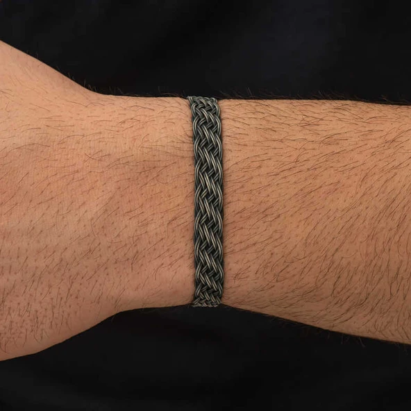 Gümüş Kazaziye Örgü Bileklik  SL5193 - Resim 7