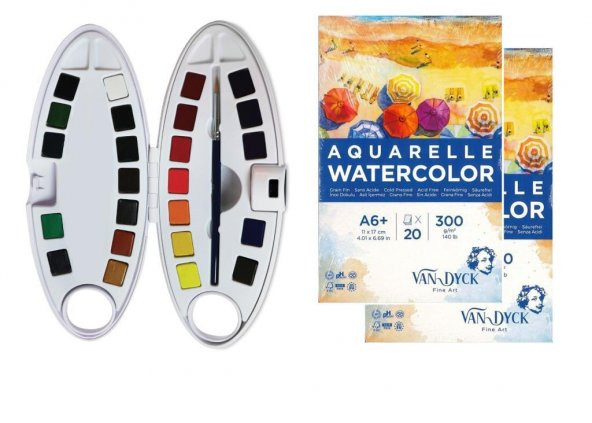 Pebeo Watercolor Oval Dizayn Aquarell 24"lü Set 2 Defter Hediyeli - 1