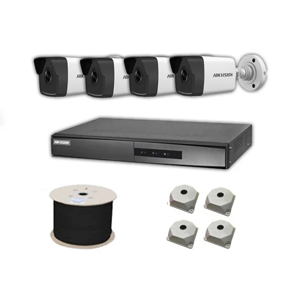Hikvision 4mp Mikrofonlu 4 Kameralı Tak Çalıştır Hazır IP Kamera Seti Hard Disk Yoktur ürün görseli 1