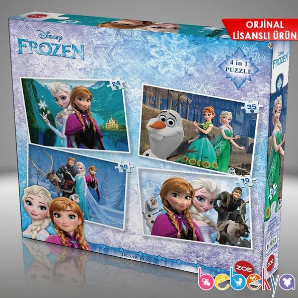Disney Frozen Elsa ve Anna 4 Adet Yapboz 24-35-54-70 Parçalı 4 ü 1 Arada Puzzle