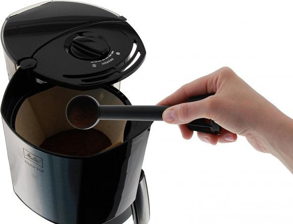 Melitta Enjoy II Top 1017-04, Cam Sürahili Filtre Kahve Makinesi, Aroma Selector Aroma Seçimi, Paslanmaz Çelik, 1.35 litre, 1000 W, Siyah Gümüş - 2