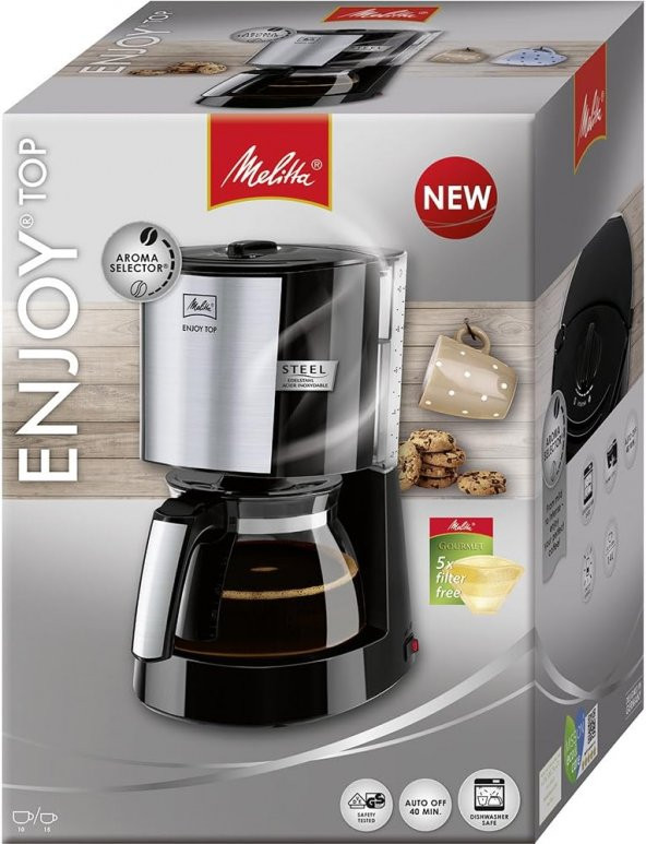 Melitta Enjoy II Top 1017-04, Cam Sürahili Filtre Kahve Makinesi, Aroma Selector Aroma Seçimi, Paslanmaz Çelik, 1.35 litre, 1000 W, Siyah Gümüş - 8