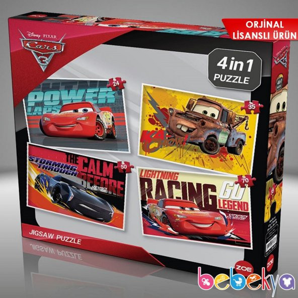 Disney Cars Arabalar 4 Adet Yapboz 24-35-54-70 Parçalı 4 ü 1 Arada Puzzle