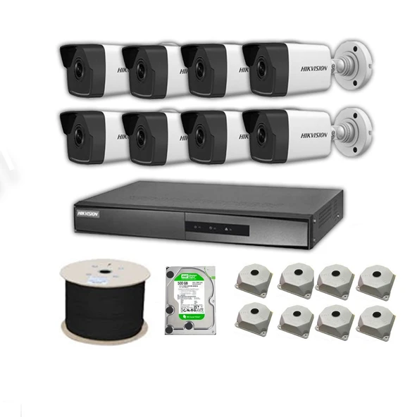 Hikvision 4mp Mikrofonlu 8 Kameralı 500 GB Disk Tak Çalıştır Hazır IP Kamera Seti ürün görseli 1