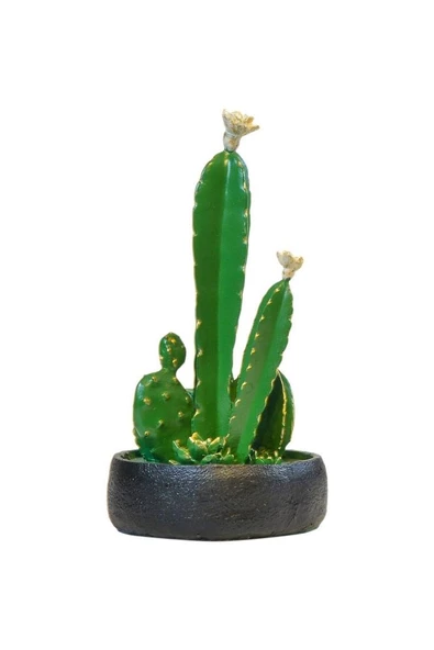 Dekoratif Büyük Saksılı Kaktüsler Biblo Yeşil (37x20cm)