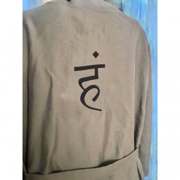 Ham Nakışlı Oversize Keten Kısa Ceket Kimono / Kaftan Haki Rengi - 2