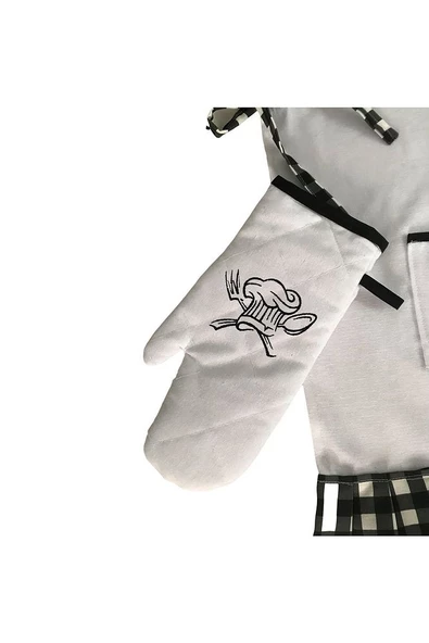 Chef Nakışlı, Fırfırlı - Pileli, Fırın Önlüğü (ÖRTÜSÜ) Ve Eldiveni - 5