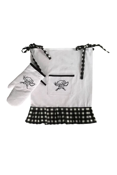 Chef Nakışlı, Fırfırlı - Pileli, Fırın Önlüğü (ÖRTÜSÜ) Ve Eldiveni - 2