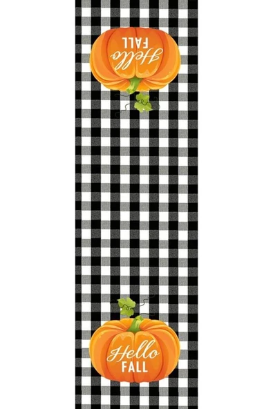 Ekose Desen Üzerine Balkabağı  Runner