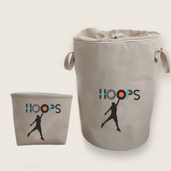 Hoops Basketball Nakışlı Bez Oyuncak & Kirli Sepet Seti