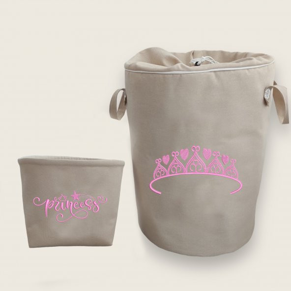 Prenses Nakışlı Bez Oyuncak & Kirli Sepet Seti