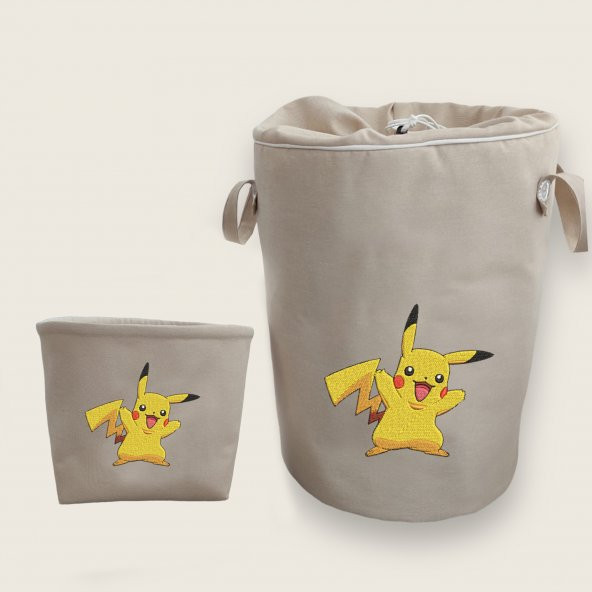 Pikachu Nakışlı Bez Oyuncak & Kirli Sepet Seti