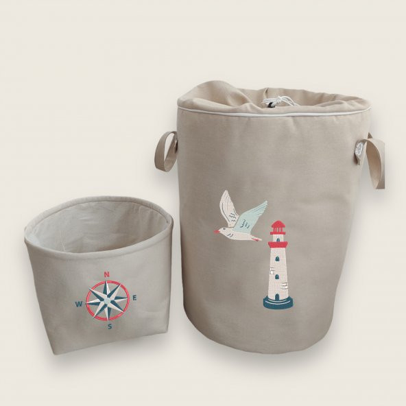 Marine Deniz Nakışlı Bez Oyuncak & Kirli Sepet Seti