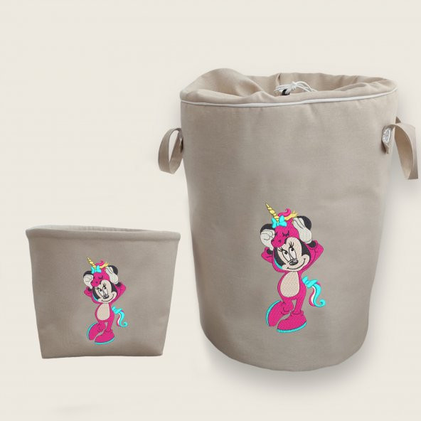 Unicorn Minnie Nakışlı Bez Oyuncak & Kirli Sepet Seti