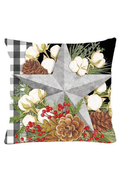 Yıldız Ve Kozalaklar Desenli Kırlent Kılıfı