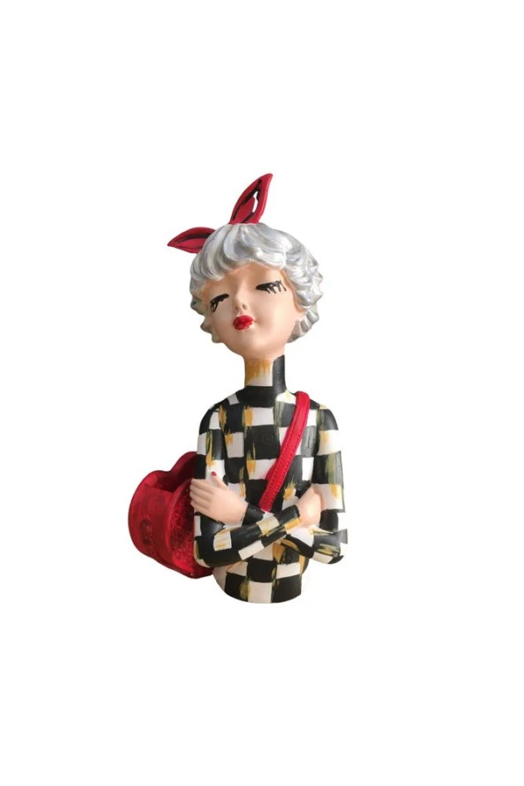 Dekoratif Çantalı Kız Saksı Vazo