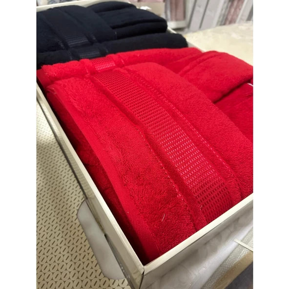 Özdilek Colorist Aile Bornoz Seti Kırmızı-Siyah 6119 - 2