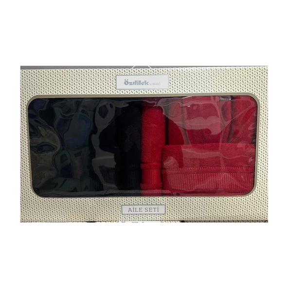 Özdilek Colorist Aile Bornoz Seti Kırmızı-Siyah 6119 - 3