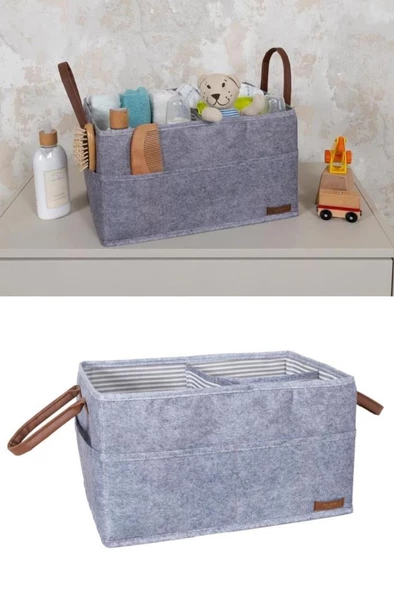 Flosoft Keçe Derili 3 Gözlü Anne Bebek Bakım Çantası, Çok Amaçlı Düzenleyici Organizer Çanta - 5