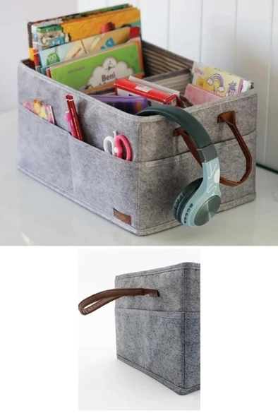 Flosoft Keçe Derili 3 Gözlü Anne Bebek Bakım Çantası, Çok Amaçlı Düzenleyici Organizer Çanta - 7