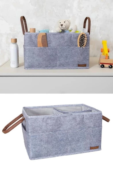 Flosoft Keçe Derili 3 Gözlü Anne Bebek Bakım Çantası, Çok Amaçlı Düzenleyici Organizer Çanta - 8