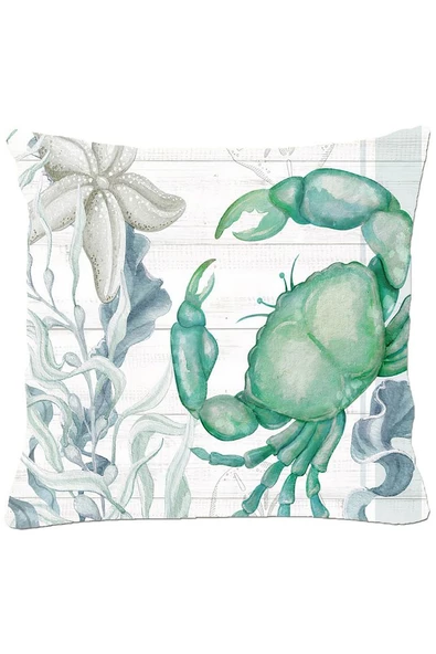 Gri Yeşil Deniz Canlıları No:1 Yengeç Kırlent Kılıfı