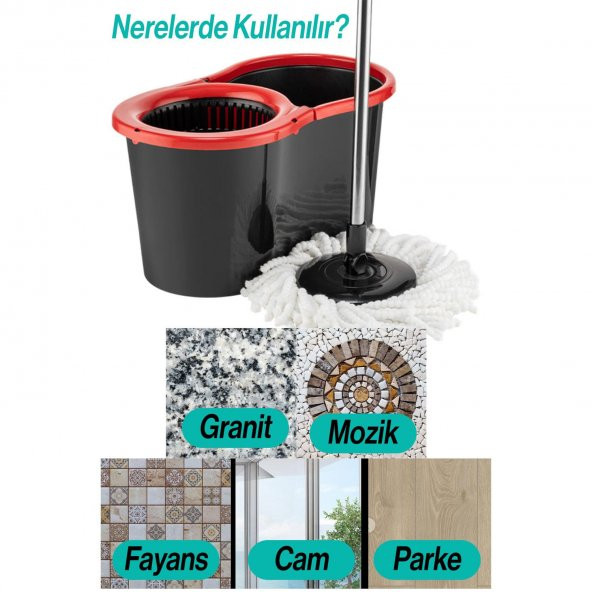 Black Edition Mikrofiber Süper 360 Otomatik Temizlik Seti Kova Mop Set Banyo Paspas Yer Vileda 16 Lt - 3