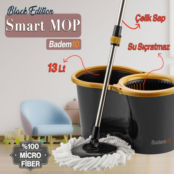 Smart Edition Mikrofiber Süper 360 Otomatik Temizlik Seti Yer Vileda Kova Mop Set Banyo Paspas 13 Lt