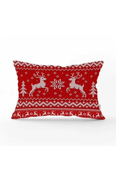 Kırmızı Kanaviçe Tasarımlı Yastık & Kırlent & Kırlent Kılıfı Model 1 35x55 Cm ürün görseli