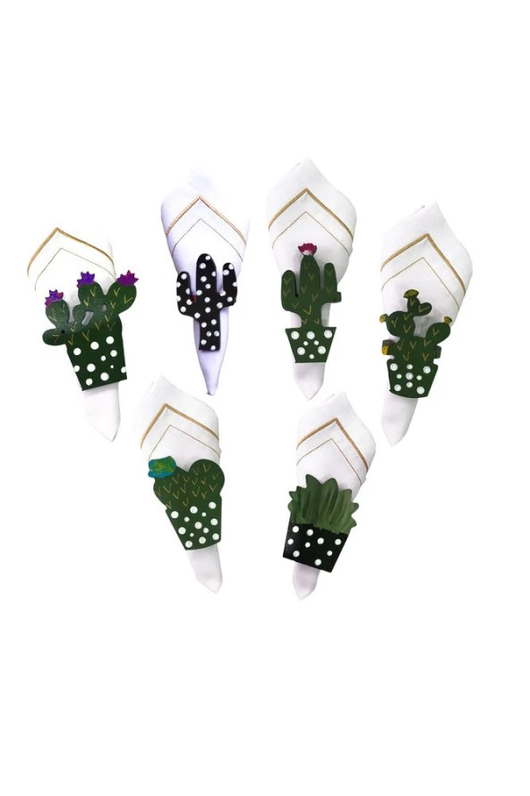 6'lı Kaktüs Peçete Halkası & Yüzüğü Seti