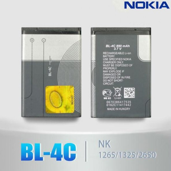 Day Nokia 2690 (BL4c 890 mAh Batarya Pil Orijinal Uzun Ömürlü Yüksek Kapasite)