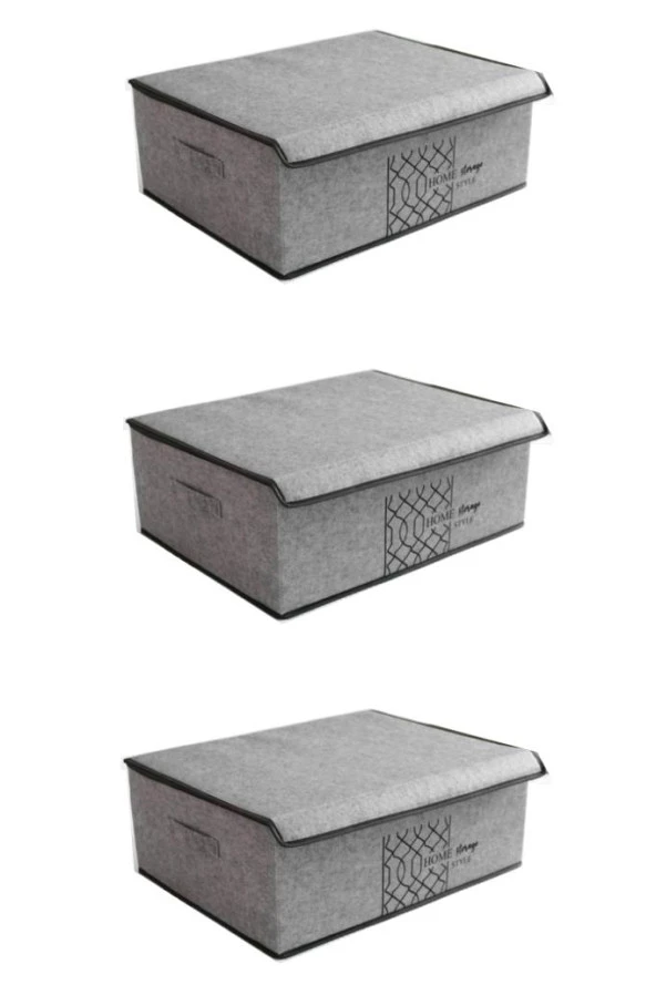 Flosoft 3 ADET Keçe Kapaklı Baza Hurcu, Çok Amaçlı Düzenleyici Organizer 50x40x19 Cm GRİ - Resim 2